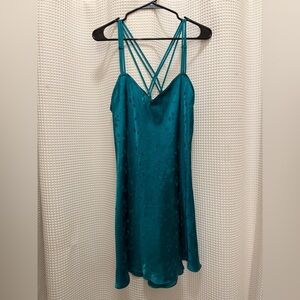 Vintage Dentelle Teal Slip Dress with 3 Strand Straps - XL